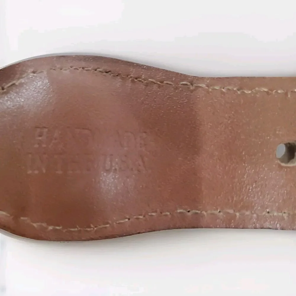 Crookhorn Woven Stretch Leather Belt Mens 44 Brown Beige Handmade USA